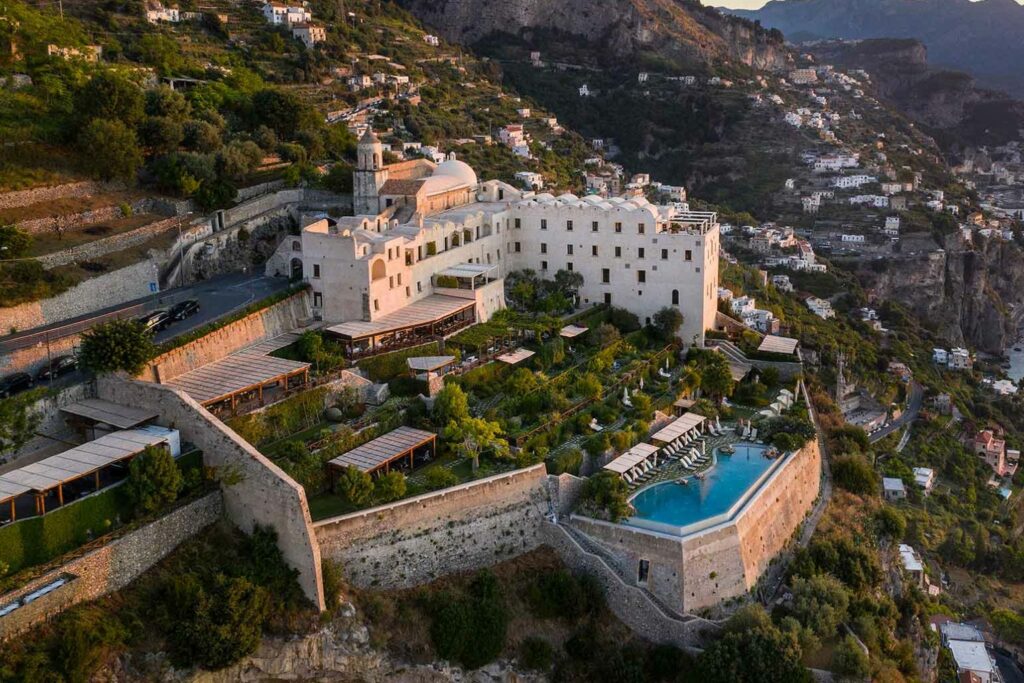Monastero Santa Rosa with its cliffside infinity pool overlooking the Gulf of Salerno